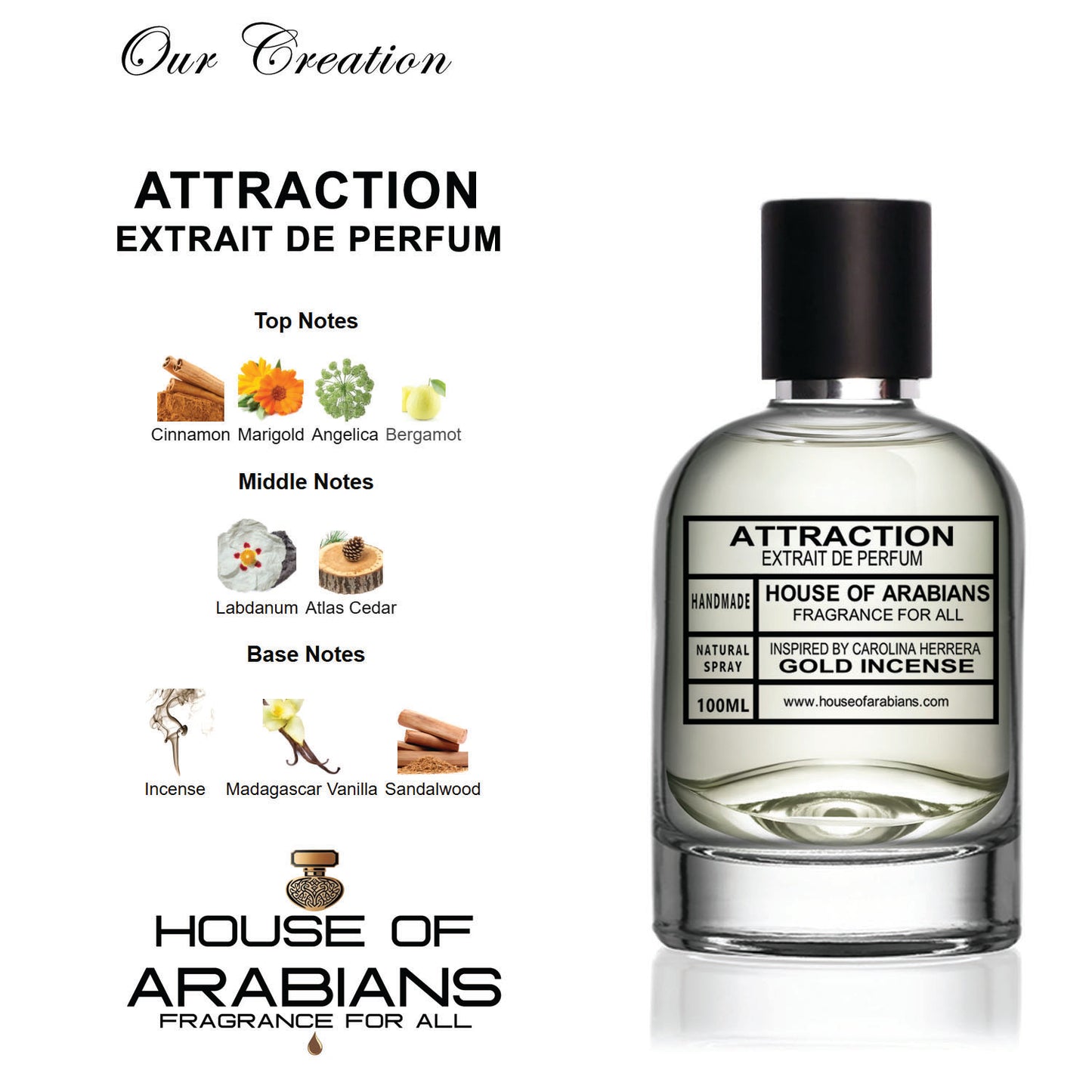 Attraction Our Creation of (Gold Incense Inspired By Carolina Herrera)
